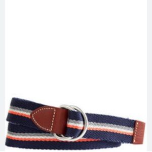 J.Crew Navy Striped Belt Blue Nautical Fabric Leather Trim Adjustable S/M Unisex